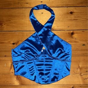 Better Be - Blue Halter Cross Neck Top